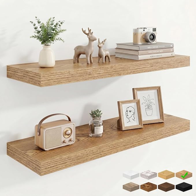 Marsmiles 30in Floating Shelves for Wall, 30" W x 9.25" D x 1.25" H, 2 Pack Long Wall Mounted Engineered Wood Shelves with Invisible Brackets for Living Room, Bedroom, Bathroom, Kitchen, Cedar