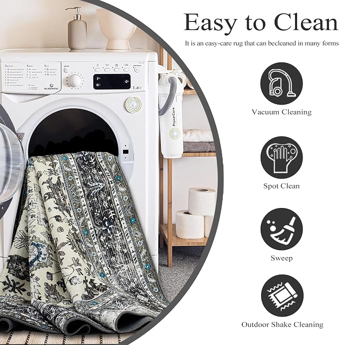 Ruaruarug Washable Area Rug 8x10 for Living Room, Bedroom, Ultra Soft Non Slip Stain & Fade Resistant, Pet & Kids Friendly, Suitable for High Traffic Areas Easy to Clean for Office Kitchen, White Gray