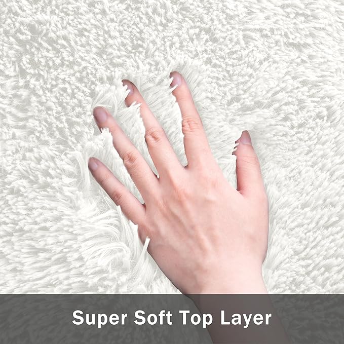 6x9 Area Rug for Living Room:Ultra Soft Fluffy Shag White Rugs,Large Fuzzy Plush Indoor Non Slip Carpet Washable Rug for Bedroom Kids Nursery Office Dorm Modern Decor(White 6'x9')