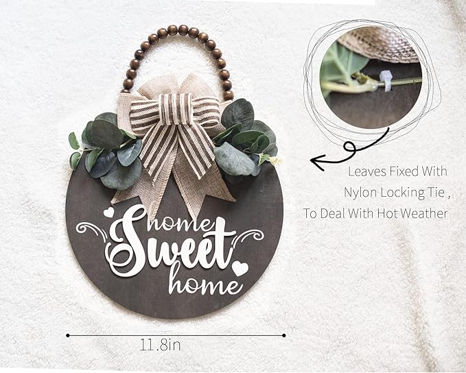 Welcome Sign for Front Door 3D Wooden Wreath Front Porch Decor Hanging for Farmhouse Home Outside Indoor (Brown-Sweet)