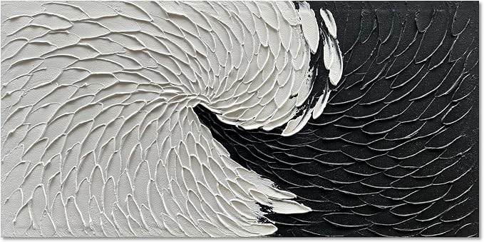 NANKAI Art Hand Painted Black and White Minimalist Oil Painting Modern Abstract Art Home Wall Decoration Painting 24x48 inches