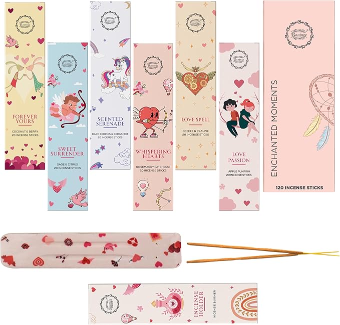 Raajsee Natural Incense Sticks with Insence Holder- Pack of 6 Organic Inscent -120 Insense Sticks, Non Toxic Clean Burning, Boho Gift Set, Sage,Apple Pumpkin,Coconut, Coffee,Rosemary Patchouli