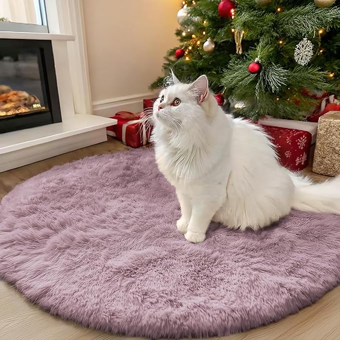 OLANLY Blush Round Rugs for Bedroom - Machine Washable, 3 ft Circle Area Rugs for Living Room, Soft and Fluffy Shaggy Carpet for Teen Girls and Boys, Nursery Rooms, Dorms, Home Decor Aesthetic