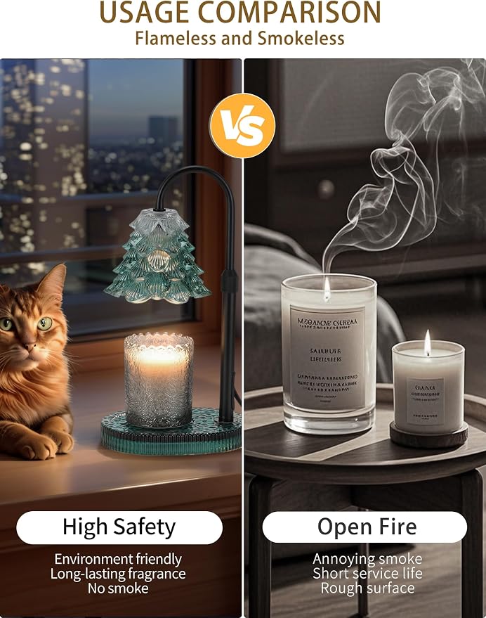 Candle Warmer Lamp with Timer & Dimmer, Crown Glass Lamp Candle Warmer for Jar Candles, 2 Bulbs, Height Adjustable Electric Wax Warmer for Elegant Home Decor (Emerald Pine)
