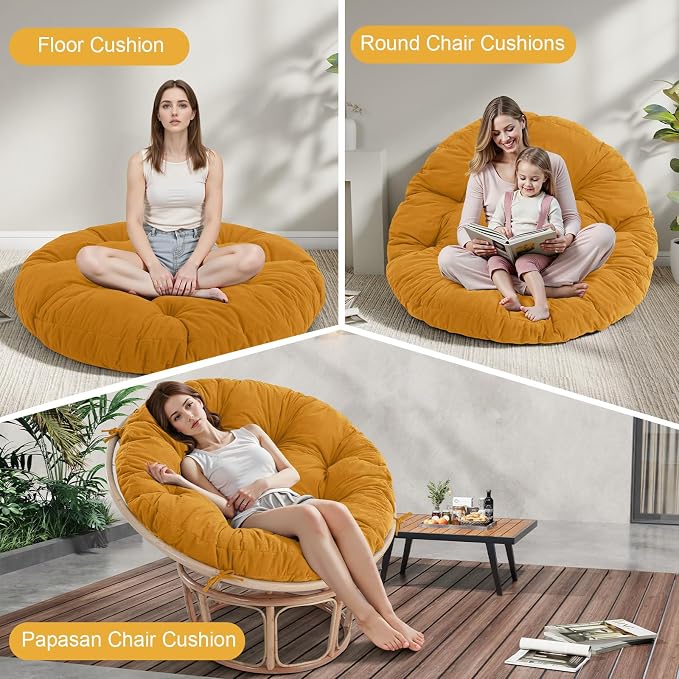 idee-home Papasan Chair Cushion, Circle Papasan Chair Cushion(Cushion Only) | Papasan Cushion with Thick Corduroy Cover, 52 x 52 Inch Cushion for Egg Chair, Navy