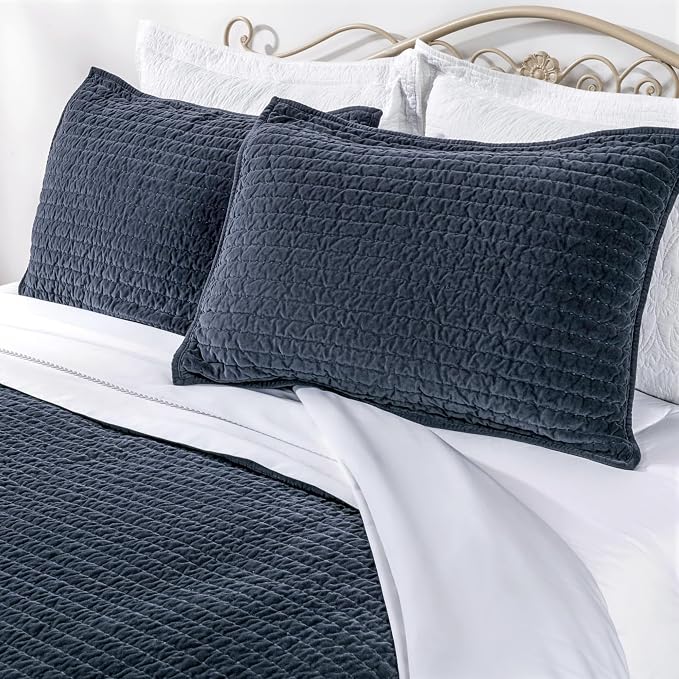 ELEGANT LIFE HOME Reversible Royal Cotton Velvet Pic-Stitch Bedding Quilt - King Size - 108'' x 92'' Dusty Blue