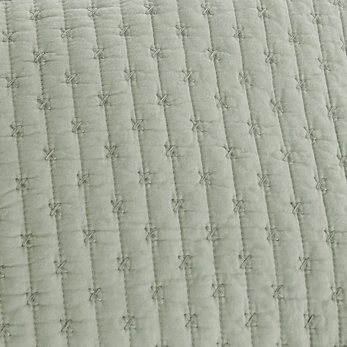 Levtex Home Cross Stitch Reversible Twin Bedspread Set (84x104in) with 1 Pillow Sham (26x20in) - Stitch Texture - Desert Sage - Cotton Twin Size Bedspread Set - Lightweight, Soft, Pre-Washed