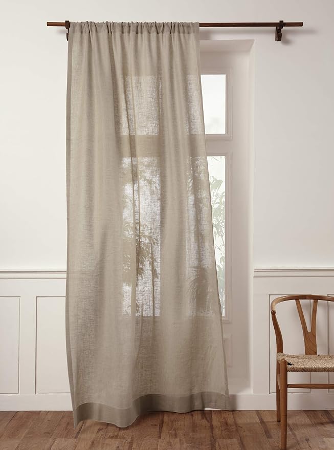 Solino Home Flax Linen Sheer Curtain 72 Inch - European 100% Pure Linen Sheer Natural Window Treatment Panel 52 x 72 Inch - Light Filtering Rod Pocket Curtain for Living Room, Bedroom - 1 Panel