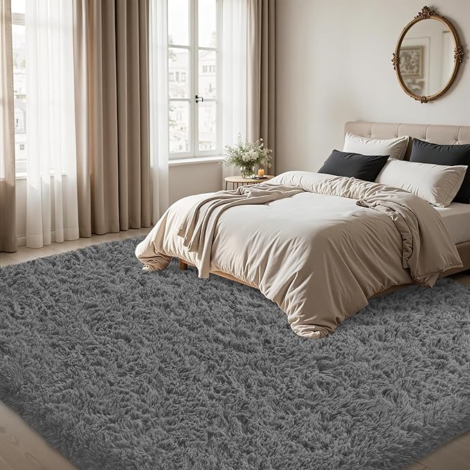 4x6 Area Rug for Living Room:Ultra Soft Fluffy Shag Dark Grey Rugs,Large Fuzzy Plush Indoor Non Slip Carpet Washable Rug for Bedroom Kids Nursery Office Dorm Modern Decor(Dark Grey 4'x6')