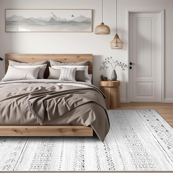 cotiled 9x12 Area Rug Living Room: Washable Boho Rugs with Non Slip Backing Large Soft Indoor Stain Resistant Carpet for Bedroom Farmhouse Dining Room Lightweight Home Decor Dark Grey