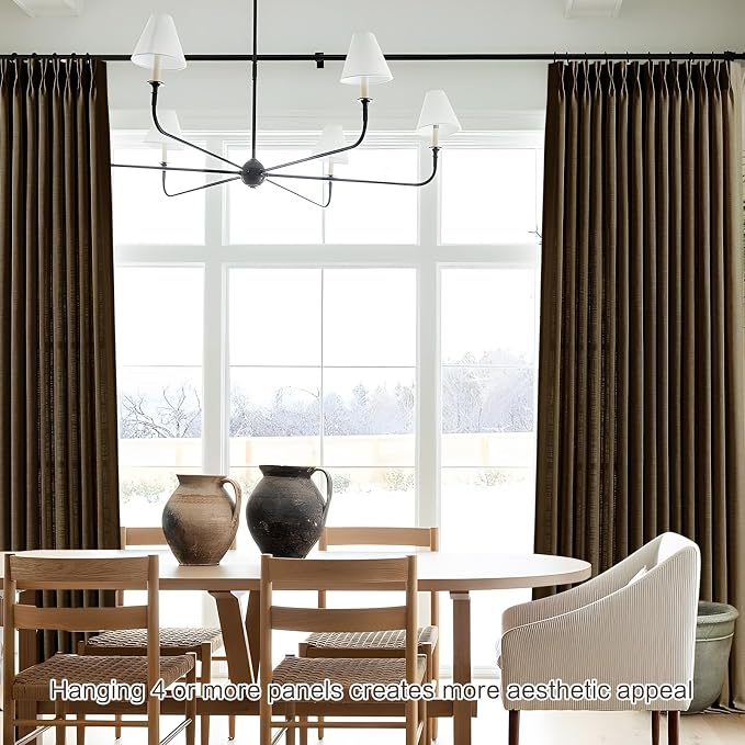 Chocolate Pinch Pleated Linen Curtains 84 Inches Long for Living Room, Light Filtering Pleat Drapes Textured Thick Memory Trained Semi-Sheer Curtain with Hooks for Bedroom Dining Room, 2 Panels
