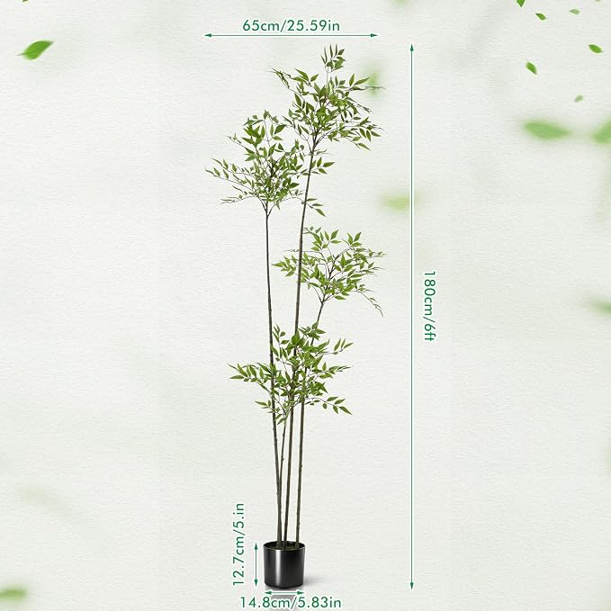 Giegxin 6ft Faux Bamboo Tree Indoor Artificial Nandina Tree Realistic Large Fake Plants Potted Planter Tall Foliage Floor Plant for Home Office Corner Room Decor Greenery Housewarming Gift(Green)