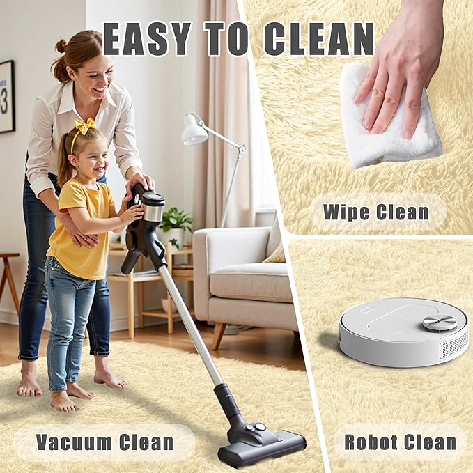 8x10 Area Rug for Living Room:Ultra Soft Fluffy Shag Cream White Rugs,Large Fuzzy Plush Indoor Non Slip Carpet Washable Rug for Bedroom Kids Nursery Office Dorm Modern Decor(Cream White 8'x10')