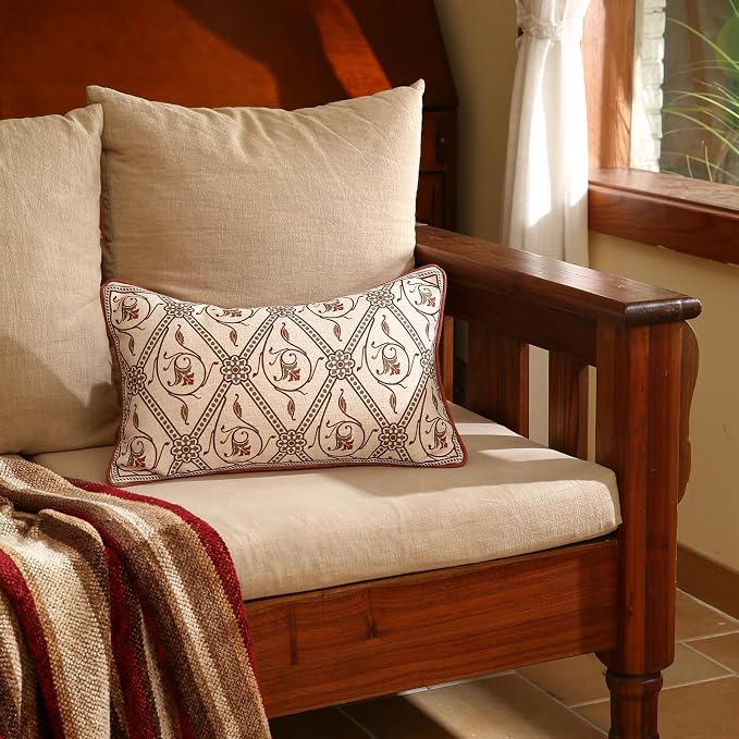 ISAENNE Designer Vintage French Linen Throw Pillow Cover,20"x12"-Albano D | Elegant Rectangle Pillow Cover,Concealed Zipper Design,Floral Pattern,Sofas,Bedroom,Living Room,Lounge Chairs,Decor