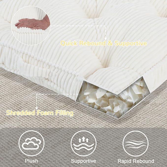 Meditation Floor Cushion Set of 2, 22x22 Tufted Floor Pillow for Adults, Square Large Meditation Cushion Pillow, Corduroy Sitting Pillow with Handle, Yoga Seating for Tatami, Beige