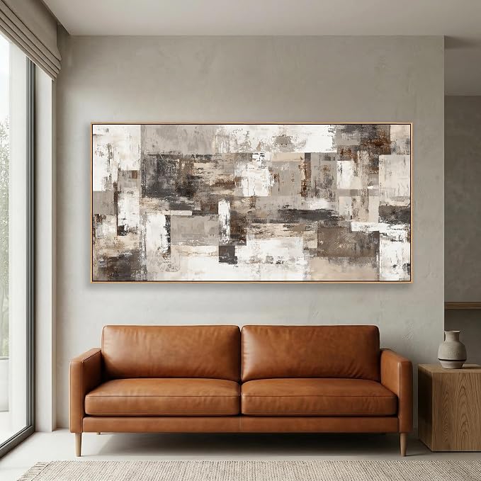 The Mode Art Industrial Abstract Wall Art Textured Grey and Taupe Canvas Prints for Modern Farmhouse Framed Horizontal Canvas Painting for Living Room Bedroom 20x40inch