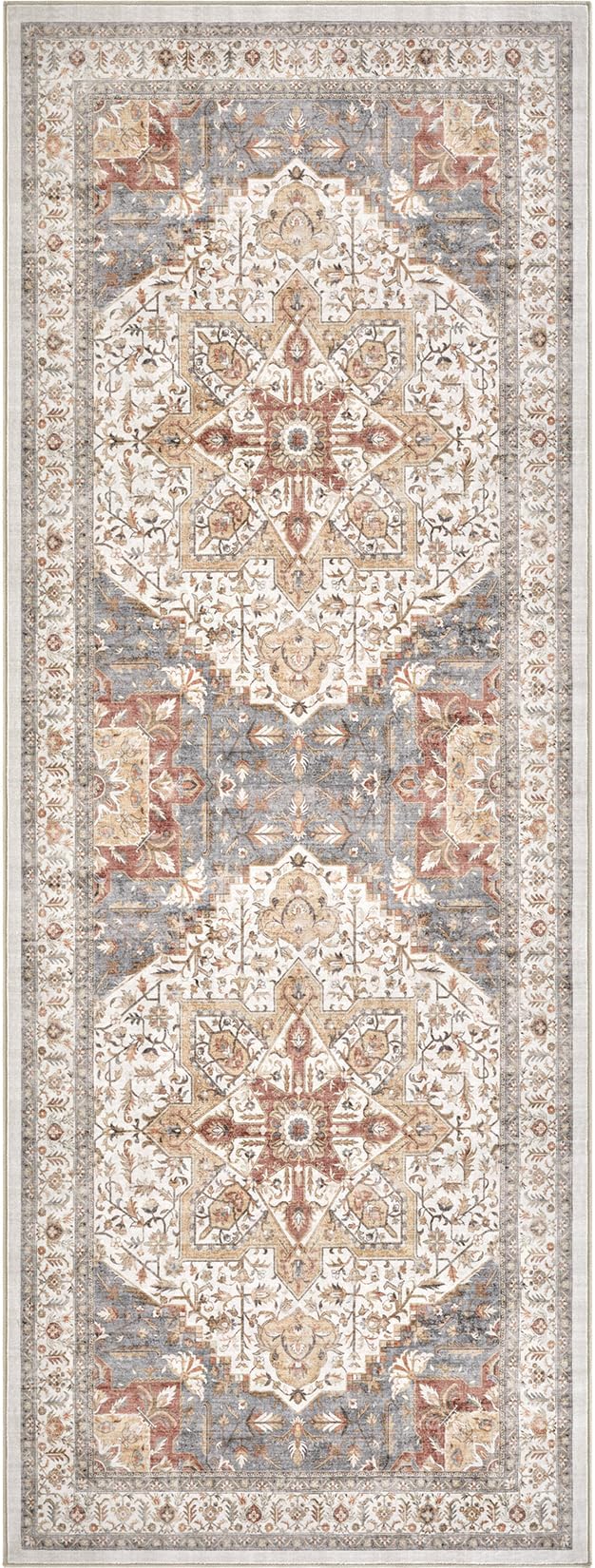 Tortania Area Rug 2x8 Runner Rugs - Washable Vintage Oriental Farmhouse Thin Indoor Carpet for Living Room Bedroom Hallway Entryway Kitchen Under Dining Table Home Office - Orange Multi