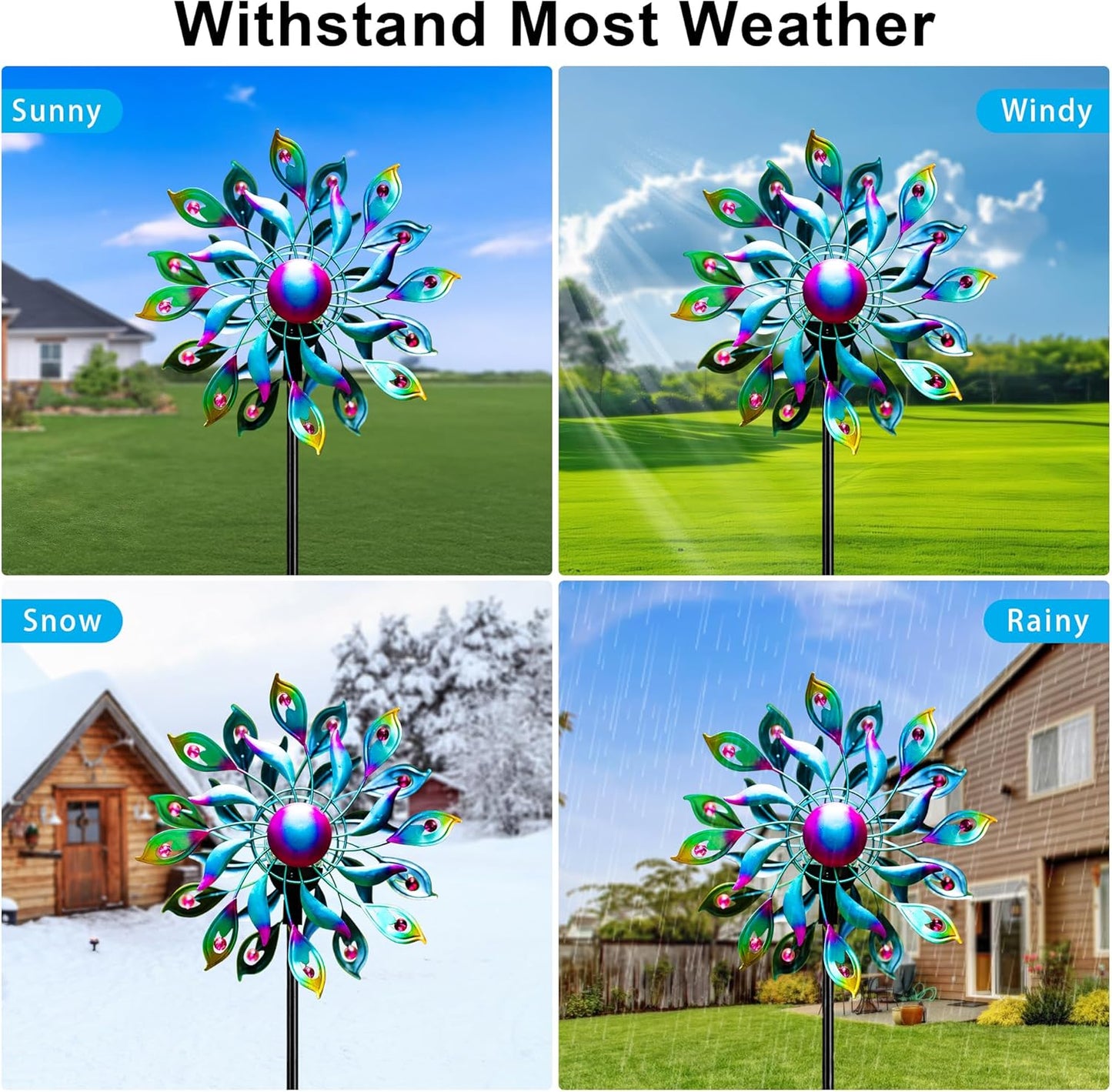 51.9" Peacock Solar Wind Spinner Outdoor Decor – Waterproof LED Lighted Garden Art with Adjustable Metal Pole, IP65 Weather Resistant for Yard, Patio