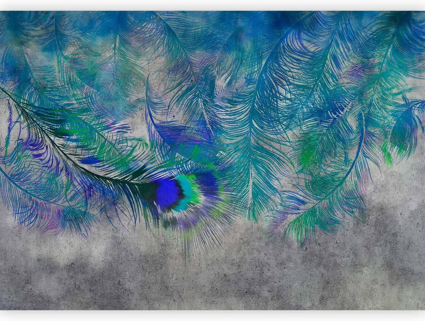 artgeist Premium Wall Mural Cement Feather 197x138 in - Non-Woven Wallpaper Fleece Wall Decor Photo Print Picture Image Design Landscape Colorful Abstract n-A-1488-a-a