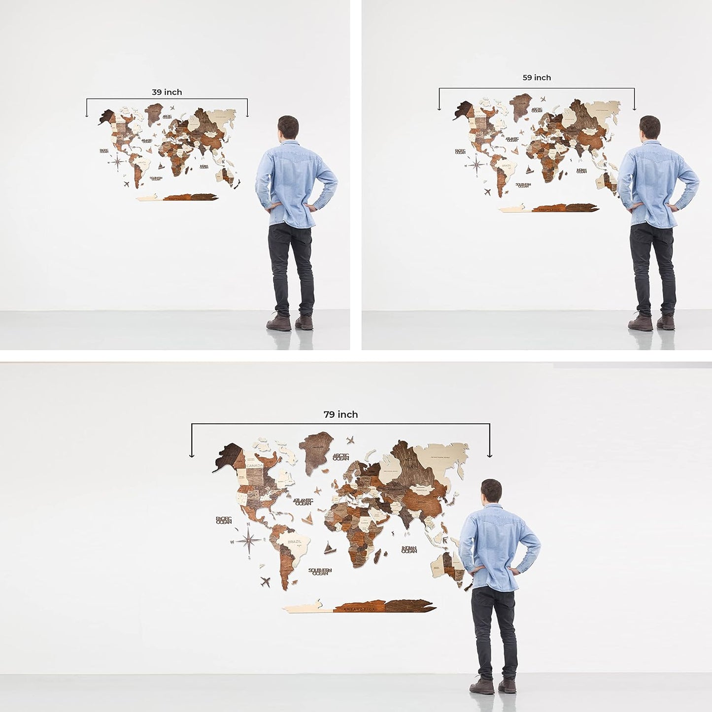 Handmade 3D Wood World Map Wall Art Large Wall Decor Track Your World Travels - Special For Home, Kitchen And Office (Medium, Multicolor)