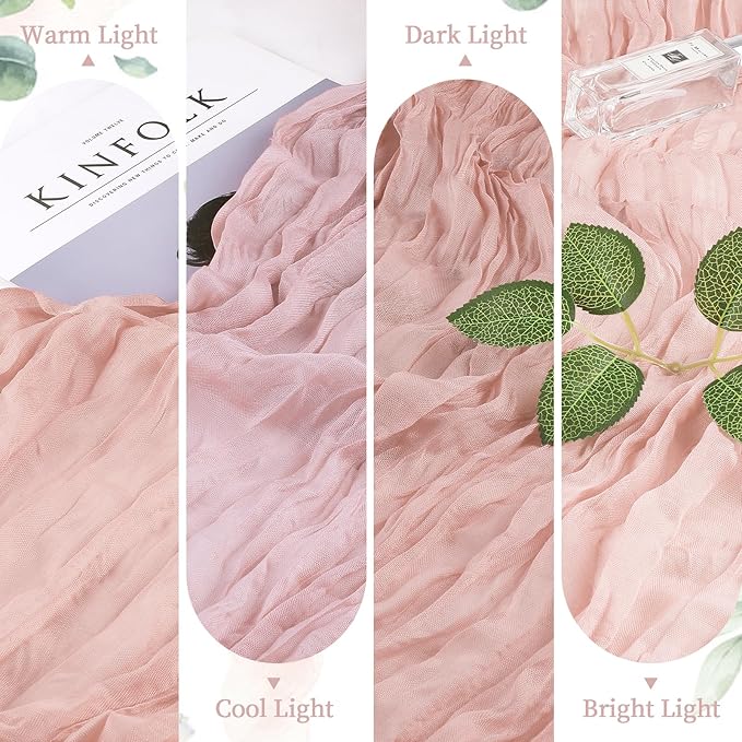 6 Pack Dusty Pink Mother’s Day Cheesecloth Table Runner 10FT Long Boho Gauze Table Runner Rustic Sheer Runner for Spring Wedding Bridal Baby Shower Birthday Holiday Party Table Decor Easter Decor