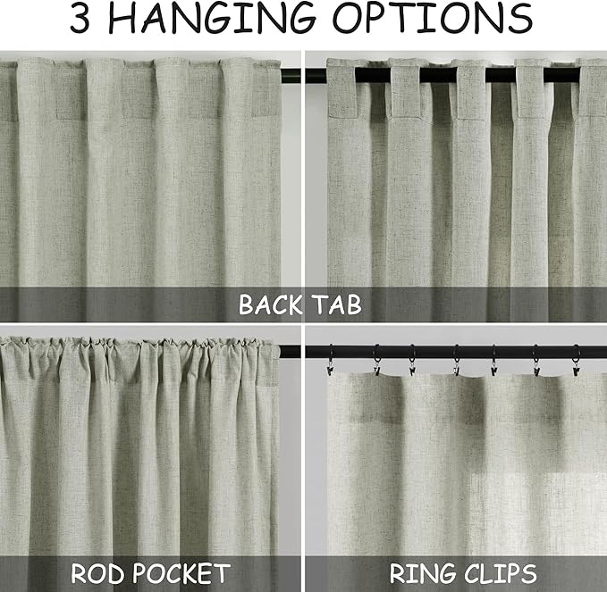 Extra Wide 100x96 Inch Linen Curtains for Living Room Divider Light Filtering Semi Sheer Patio Curtains for Sliding Door Sage Green Coastal Decor Sunroom Floor to Ceiling Window Curtain Panel