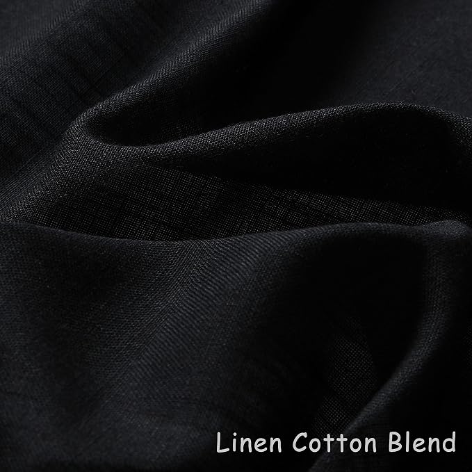 Black Linen Curtains 108 Inches Long 2 Panels for Living Room Divider Grommet Extra Long Black Drapes Neutral Modern Semi Sheer Bay Window Curtain 108 Inch for Cabin Bedroom Sliding Door 9 Ft Tall