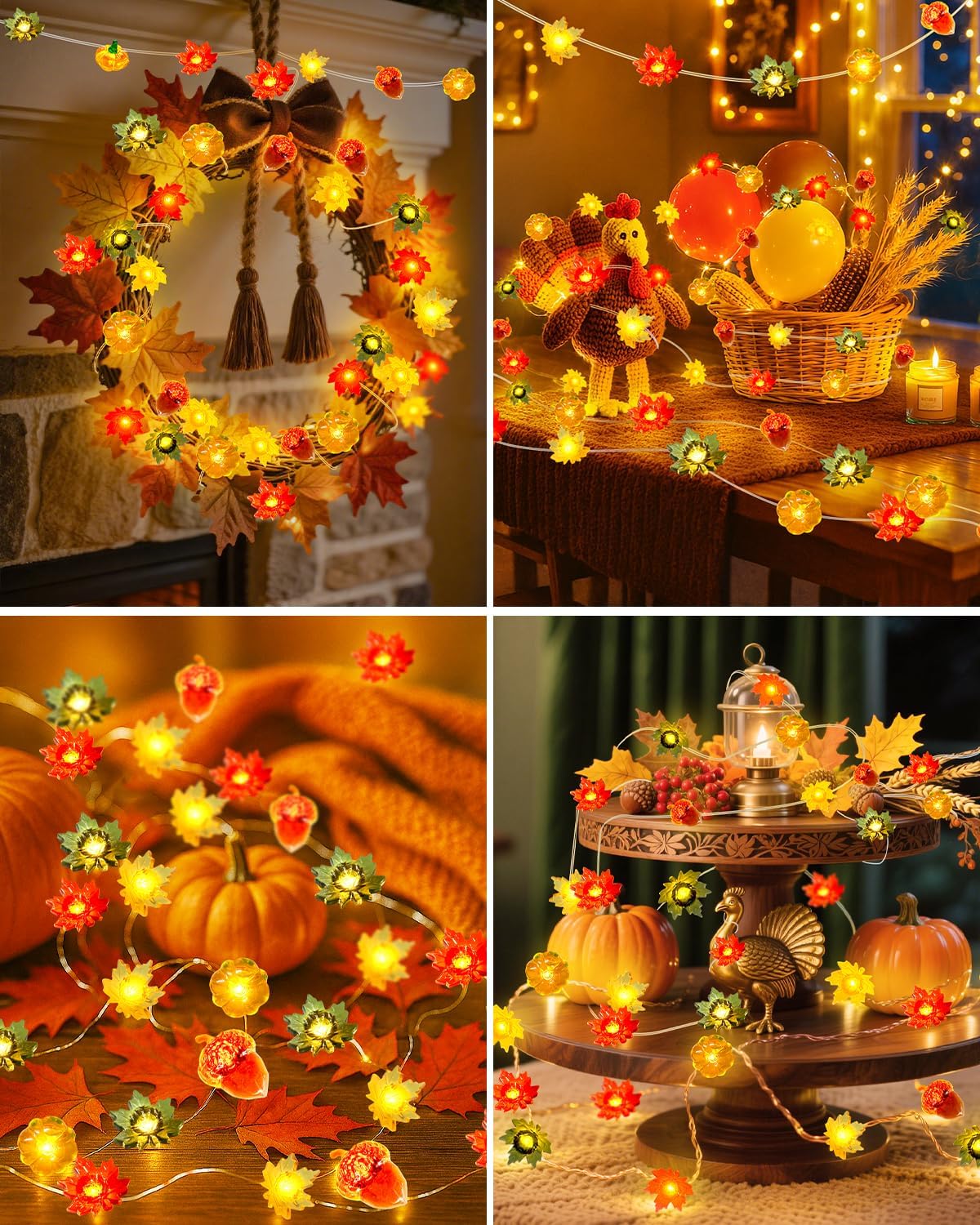 btfarm Fall Decor 16.4FT 50 LED 3D Pumpkin Maple Leaf Acorn Fairy String Lights Battery Operated with Remote Timer, Thanksgiving Decorations Waterproof for Home Autumn Harvest Halloween Party