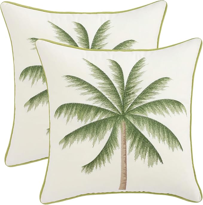 Tropical Palm Tree Pillow Covers 18x18 inch Pack of 2 Boho Embroidered Throw Pillow Covers Farmhouse Cushions Cases Square Pillowcases Spring Summer Home Decor