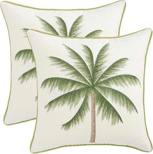 Tropical Palm Tree Pillow Covers 18x18 inch Pack of 2 Boho Embroidered Throw Pillow Covers Farmhouse Cushions Cases Square Pillowcases Spring Summer Home Decor