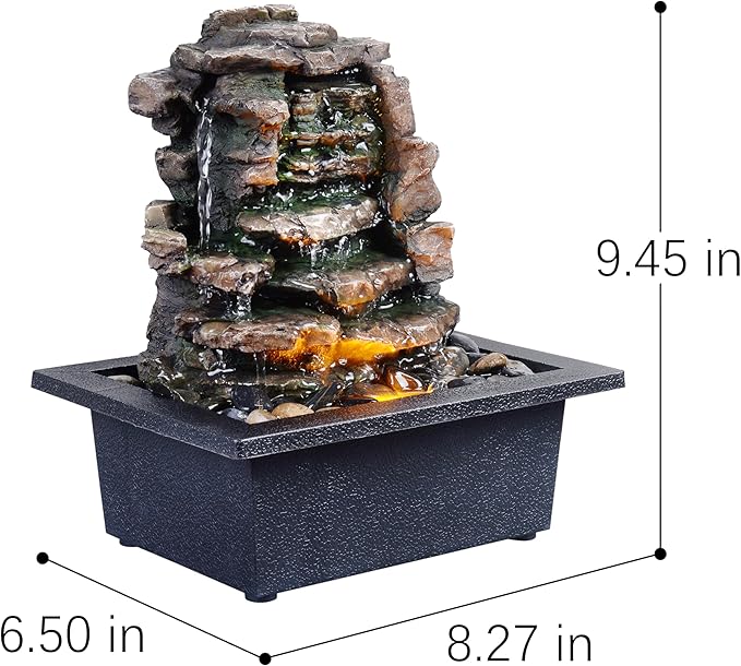 GOSSI Home Décor Waterfall Meditation Fountain Indoor Tabletop Many Natural River Rocks Decorated Office Home Tabletop Fountion with LED Lights Christmas Decorations