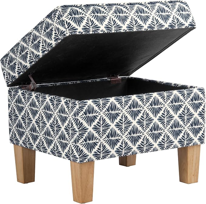HomePop 22" Modern Rectangular Storage Ottoman - Blue Geometric Pattern
