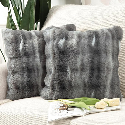 MADIZZ Pack of 2 Thick Plush Faux Wool Throw Pillow Covers Soft Boho Throw Pillows Luxurious Cushion Covers for Couch Sofa Bedroom Living Room Home Décor Euro Sham 26x26 Inch Dark Grey