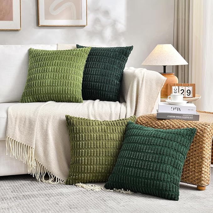 Fancy Homi 4 Packs Decorative Throw Pillow Covers for Living Room Couch Bed, Modern Farmhouse Boho Home Décor Accent Cushion Case, 18" x 18" (Pack of 4), Forest Green