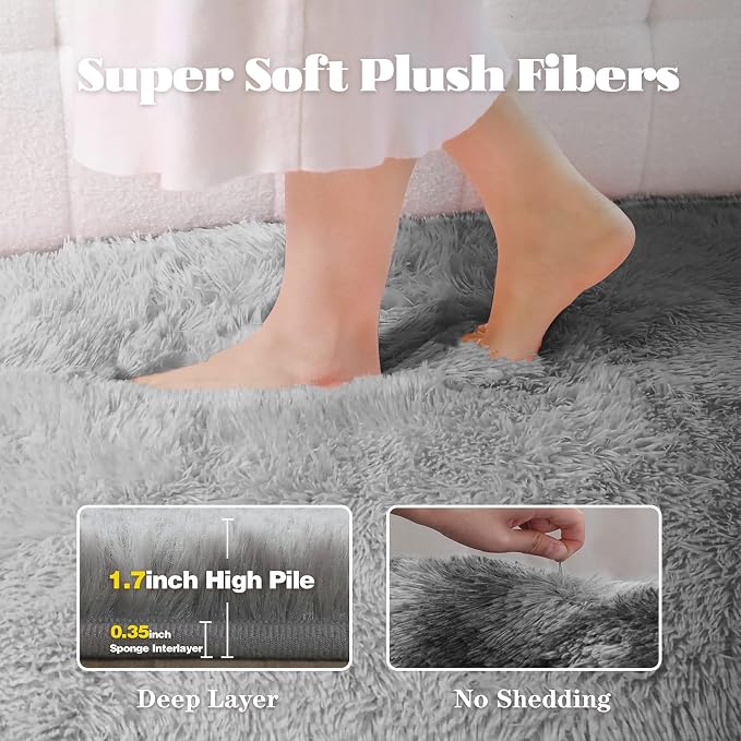 6x9 Area Rug for Living Room: Fluffy Shag Soft Washable Rugs Large Fuzzy Plush Indoor Carpet for Bedroom Nursery Playroom Kids Girls Boys Room (Dark Grey, 6'x9')