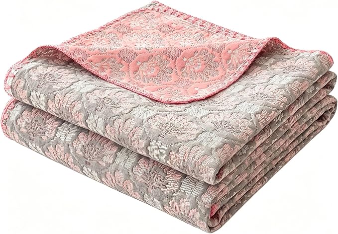 NIDITW Checkerboard Cotton Muslin Throw Blanket for Couch 6-Layer Checkered Gauze Blanket Soft Breathable All Season for Couch Bed Sofa (Pink Printing, Queen)