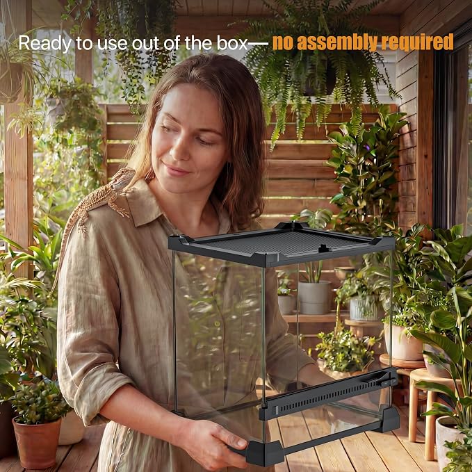 6 Gallon Fully Assembled Glass Reptile Enclosure,10"x 10" x 14" | Front Opening Tall Reptile Terrarium Tank for Baby Crested Geckos, Tree Frogs, Praying Mantises, Jumping Spiders