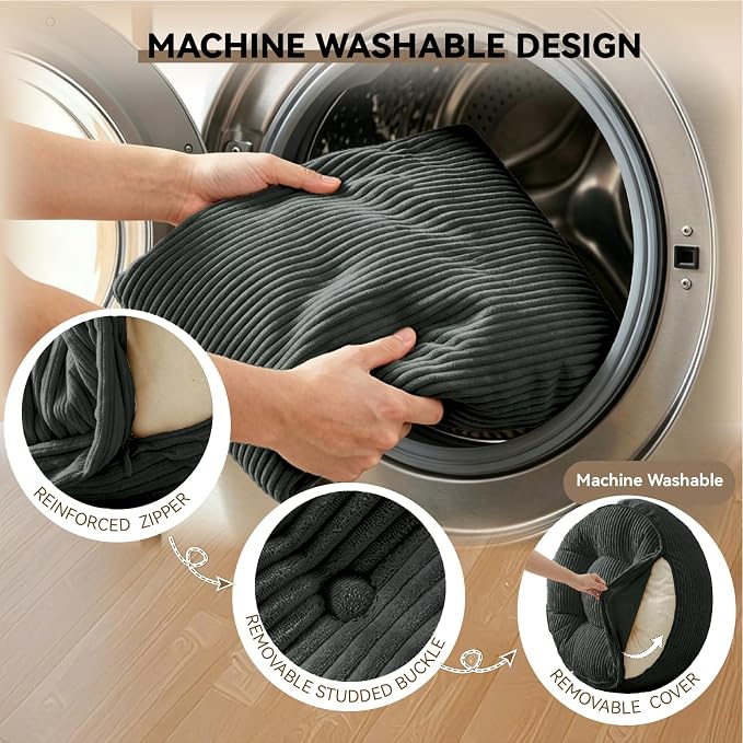 11" Washable Round Floor Pillow for Adults Thick Meditation Cushion for Sitting Large Yoga Pillows on Floor Ottoman to Elevate Leg for Tatami Living Room, 22x22 Inch, Dark Gray