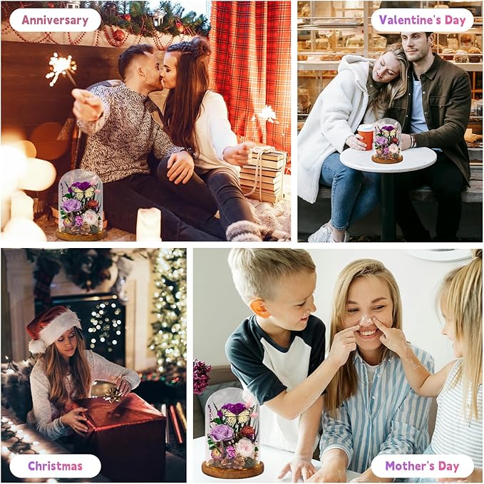 Forever Gifts for Mom: Big Flower Big Love-Mothers Day Flowers for Mom Wife Grandma-Eternal Flower with Butterfly-Flowers for Delivery Prime on Anniversary Valentines Birthday (Purple)