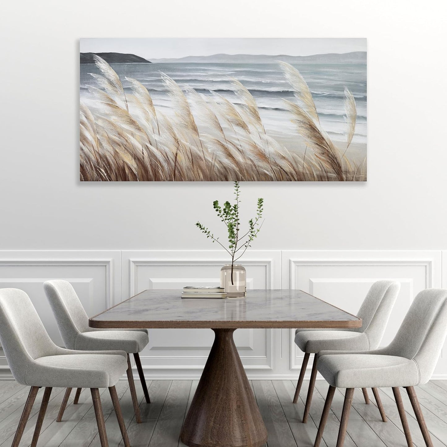 Plant Wall Art Nature Wall Art Reed Seascape Canvas Painting Wall Decor Framed Artwork for Bedroom Living Room Decoration Home Kitchen Office 20"x40"