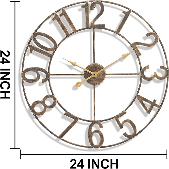 Sorbus Large Wall Clock for Living Room Decor - Wall Clock for Kitchen - 24 inch Big Wall Clock Decorative - Metal Wall Art - Analog Large Clock for Bedroom, Home, Kitchen, Office, Wall Decor (Bronze)