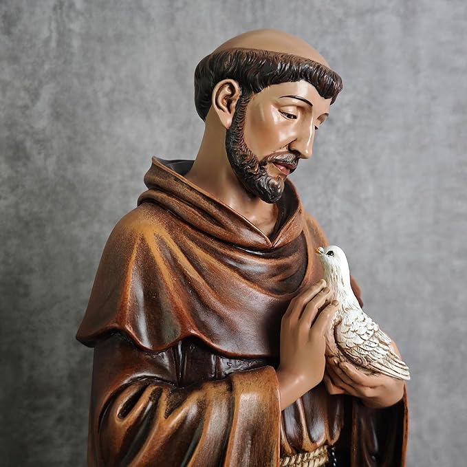 BC Catholic Saint Francis of Assisi Statue, 14.5" H St Francis Patron Saint of Animals, Garden Figure, Religious Gift, Inspirational Home décor, Renaissance Sculpture Handmade by Buildclassic