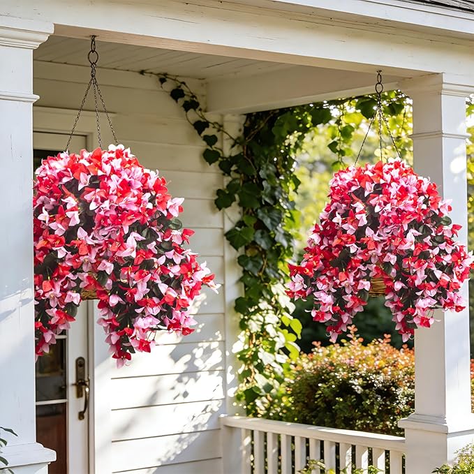 Grunyia 4 Pack Faux Bougainvillea Artificial Flowers, UV Resistant Silk Trailing Vines for Outdoors (Red&Pink)