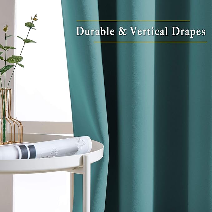 NICETOWN Sea Teal Blackout Curtains 102 inch Length, Grommet Energy Saving Thermal Drapes Sound Reducing Heat Blocking Window Treatments for Living Room, 2 Panels, W52 x L102