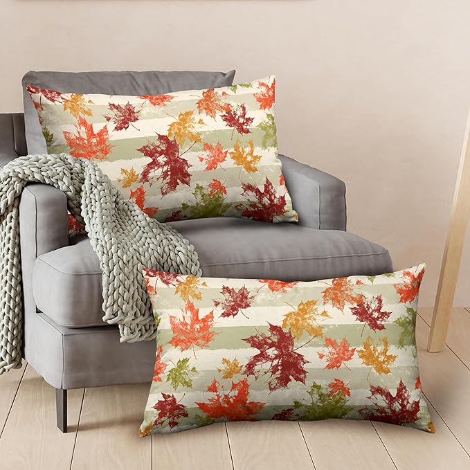 Thanksgiving Red Maple Leaves Lumbar Throw Pillow Covers Fall Pillow Covers 12x20 Set of 2 Rectangular Outdoor Pillow Covers Colorful Autumn Waist Pillowcase for Patio Home Decor Couch
