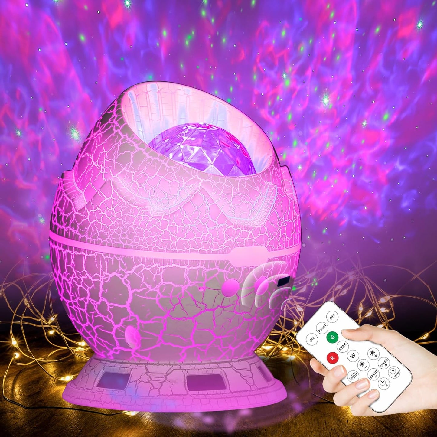 Dinosaur Egg Galaxy Star Projector Starry Night Light, 14 Colors Night Light for Kids Room, Nebula, Timer & Remote Control Best Gift & Adults Home Theater, Party, Living Room, Christmas Decor (White)