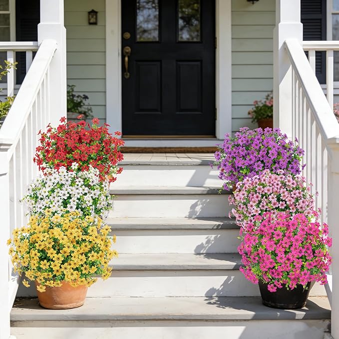 Ouddy Decor 24 Bundles Artificial Flowers for Outdoors Fake Silk Flowers Faux Plastic Plant UV Resistant for Spring Summer Porch Garden Yard Planter Wedding Indoor Outdoor Home Decoration, Multicolor