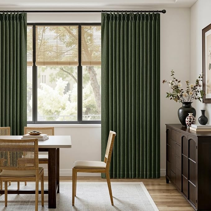 MIULEE Pinch Pleated Thick Linen Curtains 84 Inches Long 2 Panels for Living Room Bedroom, Linen Textured Memory Trained Drapes Pleat Back Tab Light Filtering Loden Window Curtains with Hooks&Rings