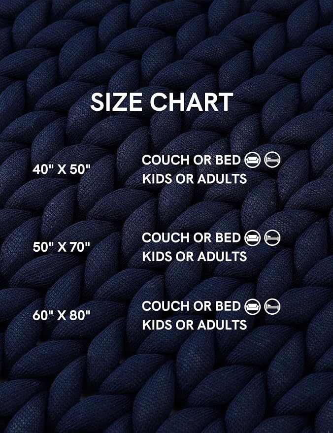 YnM Chunky Throw Blanket, Medium-Weight, Hand Knitted, Skin Friendly, Ventilated and Breathable, Machine Washable, Home Décor Piece for Couch, Sofa and Bed (Indigo Blue, 40x50 Inch)