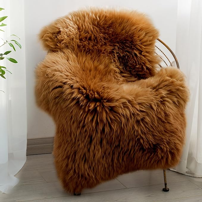 Premium Genuine Sheepskin Area Ruge - Real Wool Fur Shaggy Carpet | Fluffy Soft Natural Lambskin Rug Seat Chair Covers for Couch Sofa Bedroom Living Room(Brown,2×3 Feet Sheepskin)